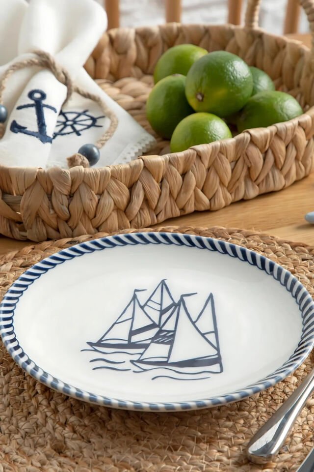 Clover Ring Porselen Pasta Tabağı 20 Cm Beyaz - Mavi 1 ADET Lacivert