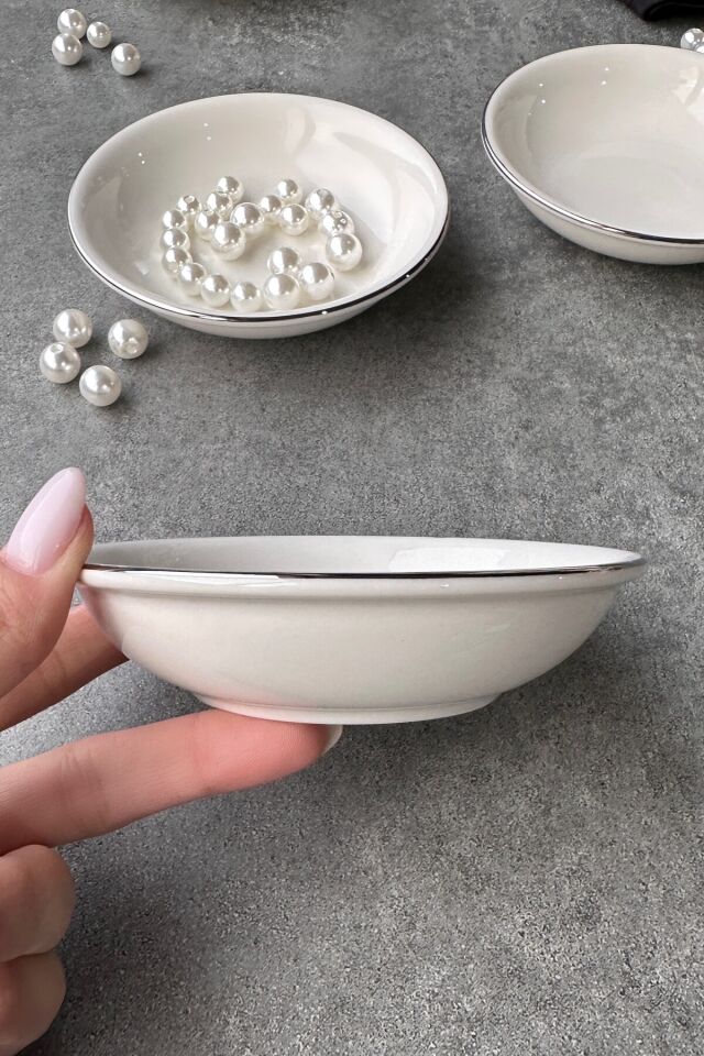 Modern Gümüş 4'lü Premium Porselen 11 cm Çerezlik Sosluk kase seti Gri