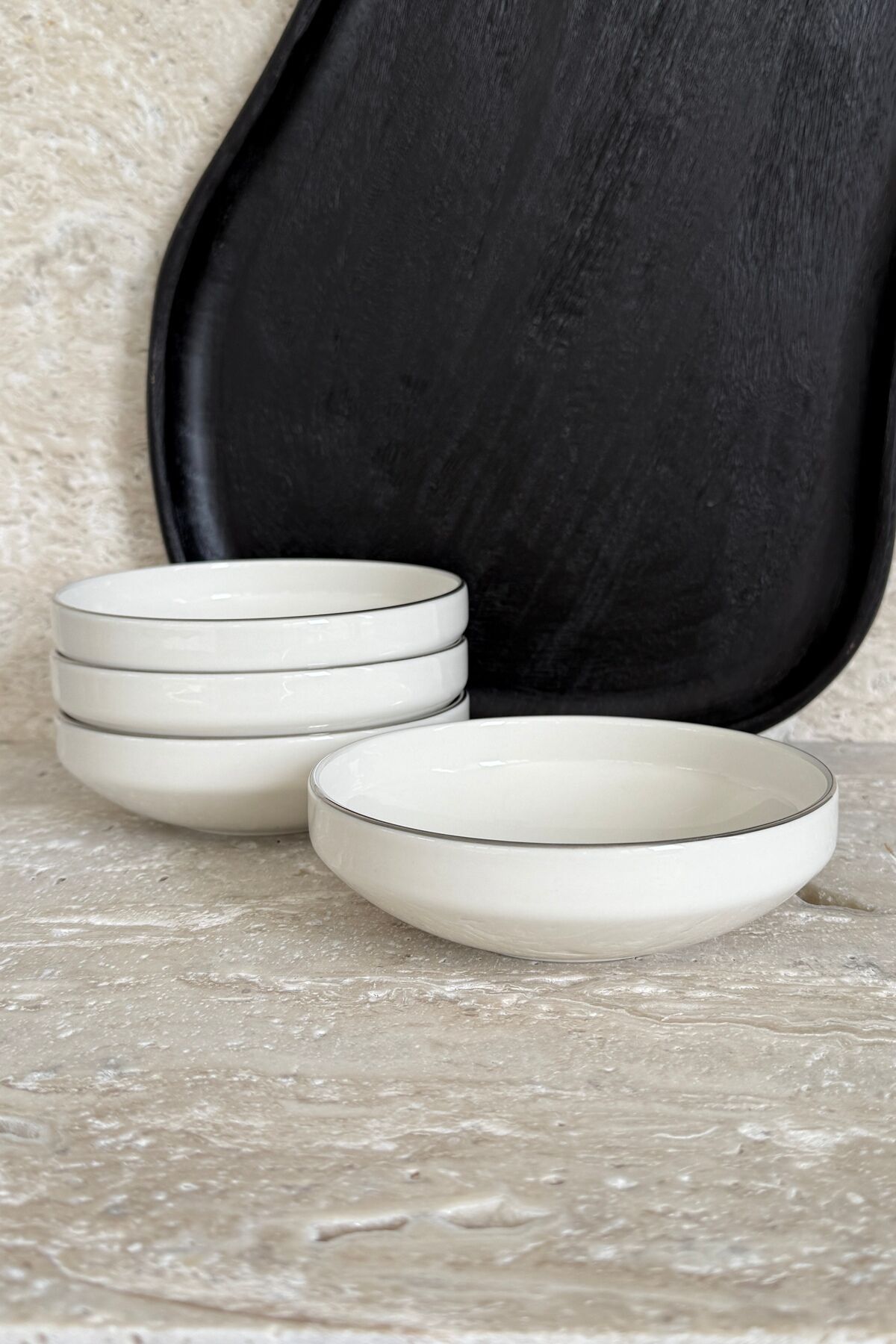 Modern Gümüş Krem 4 Kişilik 15 Cm Premium Porselen Çorba Kasesi Seti Gri