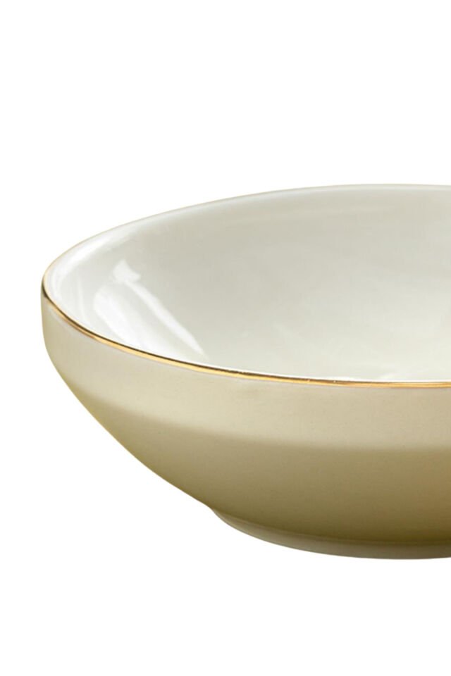 Modern Gümüş Krem 4 Kişilik 15 Cm Premium Porselen Çorba Kasesi Seti Gold