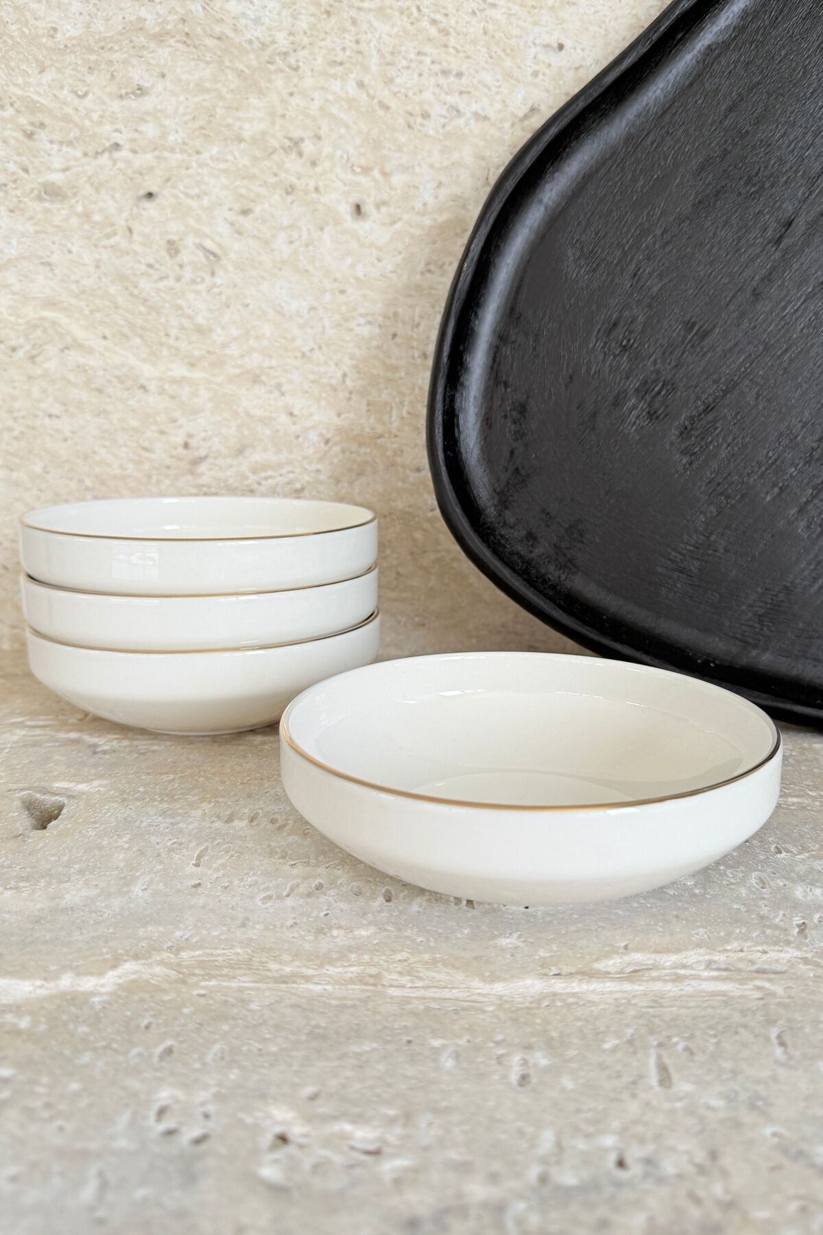 Modern Gümüş Krem 4 Kişilik 15 Cm Premium Porselen Çorba Kasesi Seti Gold