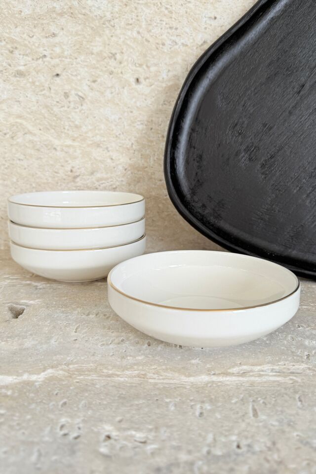 Modern Gümüş Krem 4 Kişilik 15 Cm Premium Porselen Çorba Kasesi Seti Gold