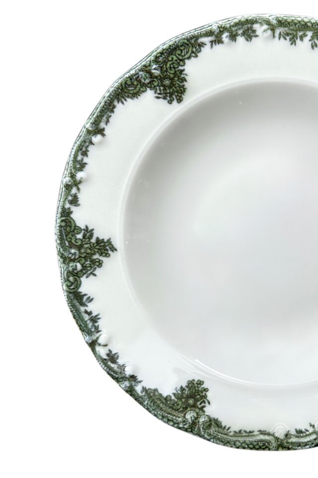Antique Baby Blue 6 kişilik 21 cm Özel Tasarım Premium Porselen Çukur Yemek Tabağı Takımı Mavi YEŞİL