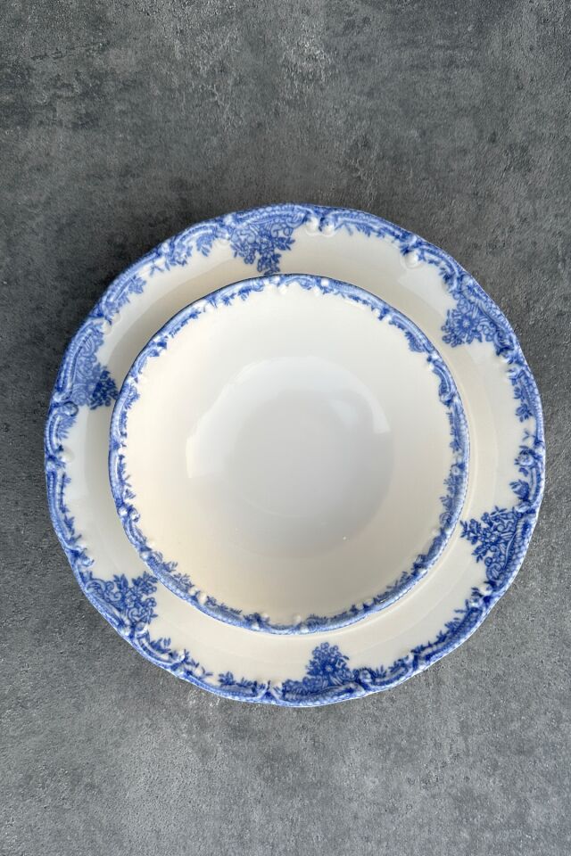 Antique Baby Blue 6 kişilik 14 cm Özel Tasarım Premium Porselen Çorba Kasesi Takımı Mavi Mavi