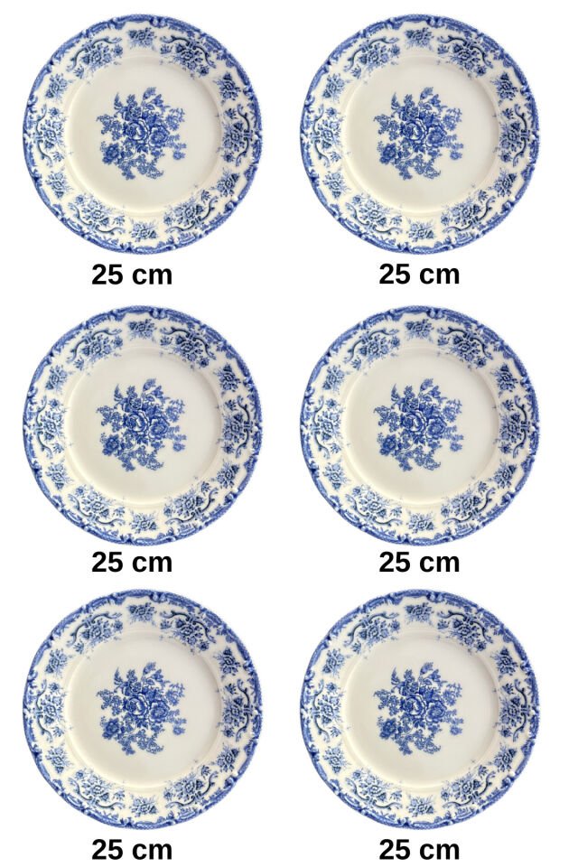Antique Baby Blue 6 kişilik 25 cm Özel Tasarım Premium Porselen Servis Tabağı Takımı Mavi Çiçekli Mavi
