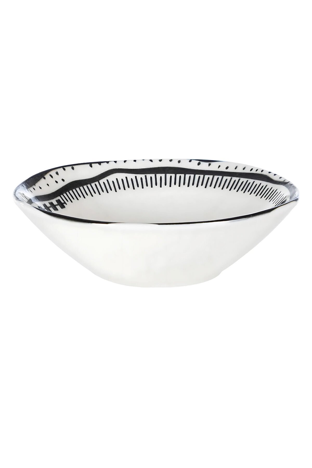 Black Chic 6 kişilik 16 cm Porselen Çorba Kasesi Seti Siyah Etnik Desenli Siyah