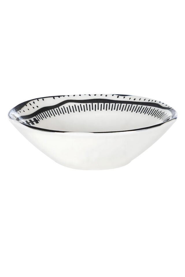 Black Chic 6 kişilik 16 cm Porselen Çorba Kasesi Seti Siyah Etnik Desenli Siyah