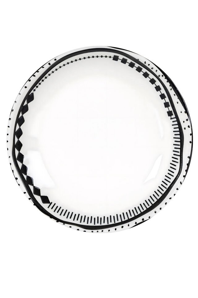 Black Chic Krem Siyah Klasik 25 Cm Porselen Salata Kasesi Etnik Desenli Siyah