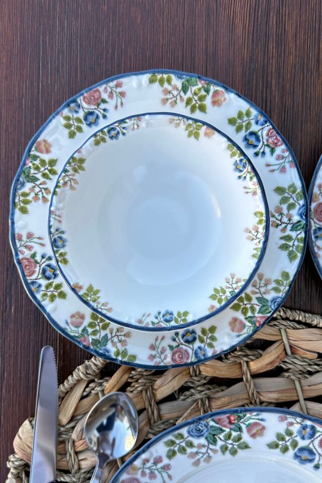 Elegance Rosalinda 24 Parça 6 Kişilik Premium Porselen Yemek Takımı Pembe Bahar Çiçek Desenli Pembe