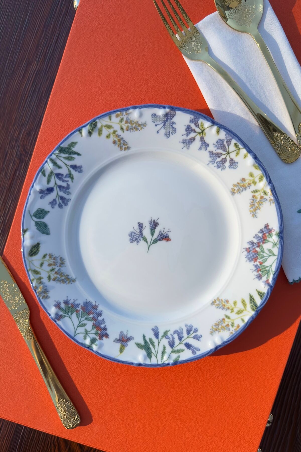 Kanaviçe Lilac 6 Kişilik 25 cm Özel Tasarım Premium Porselen Servis Tabağı Takımı Mor