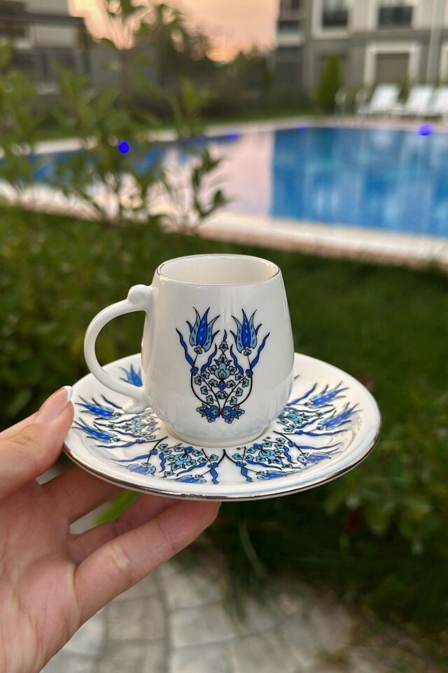 İznik 2 Kişilik 4 Parça Premium Porselen Fincan Takımı 80 ml Mavi