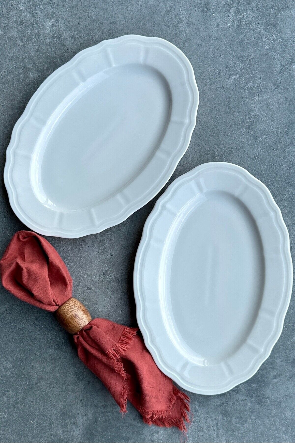 Perla Krem 2'li 30 cm Büyük Boy  Premium Porselen Sunumluk Kayık Tabak Seti Krem