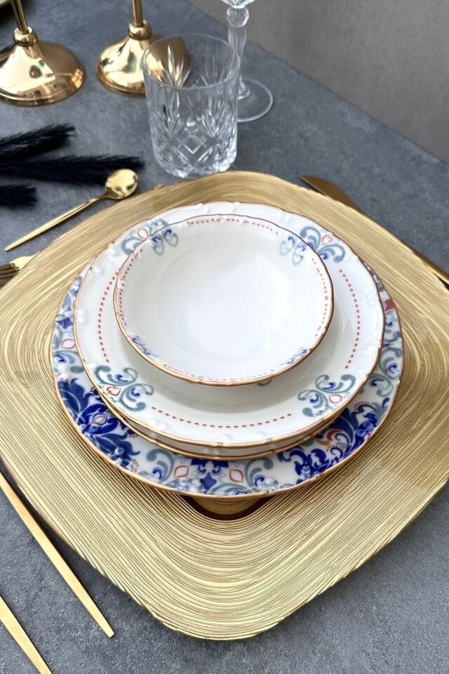 New Elizabeth 24 Parça 6 Kişilik Mat Gold Yaldızlı Özel Tasarım Porselen Yemek Takımı KREM