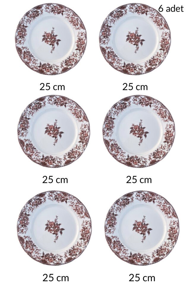 Vintage Rose 6 Kişilik 25 Cm Premium Porselen 6'lı Servis Tabağı Takımı Özel Tasarım Bordo