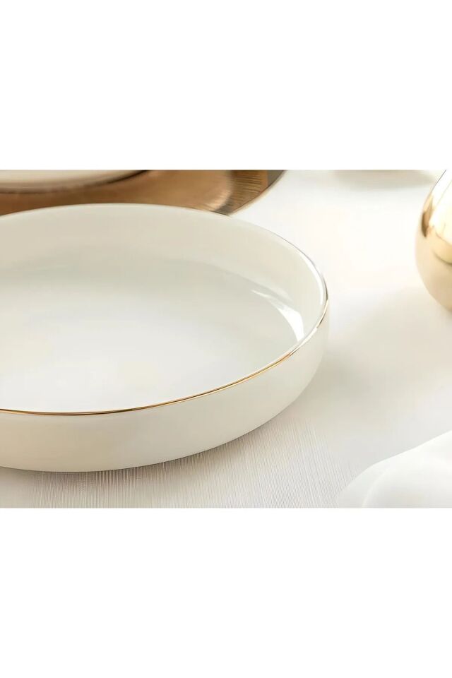 Modern Gold Krem 20 Cm Küçük Boy Porselen Salata Kasesi Sunum Tabağı KREM