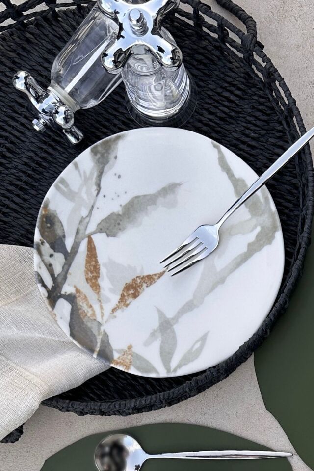 Roma Porselen 6 Kişilik 21 Cm Pasta Tabağı Çıkmayan Desen Garantili Çiçek Desenli KREM