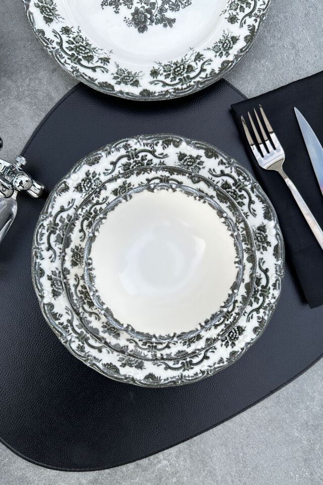 Antique Black 24 Parça 6 Kişilik Premium Porselen Yemek Takımı Siyah SİYAH