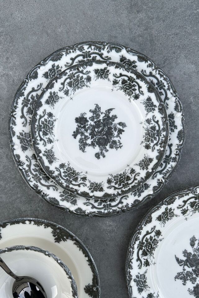 Antique Black 24 Parça 6 Kişilik Premium Porselen Yemek Takımı Siyah SİYAH