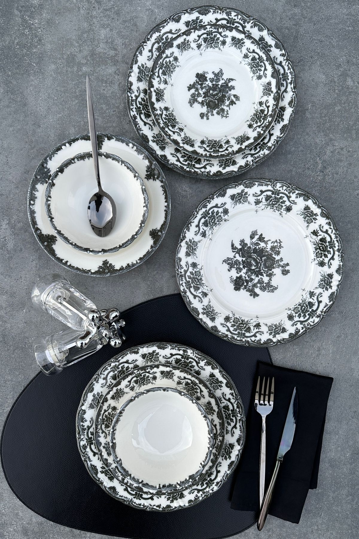 Antique Black 24 Parça 6 Kişilik Premium Porselen Yemek Takımı Siyah SİYAH
