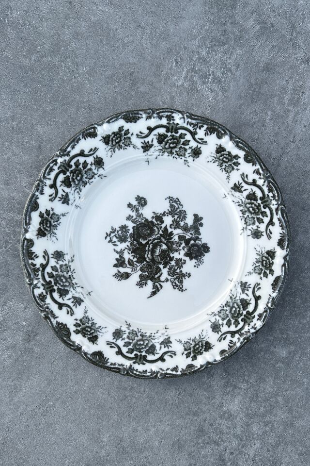 Antique Black 6 kişilik 25 cm Özel Tasarım Premium Porselen Servis Tabağı Takımı SİYAH