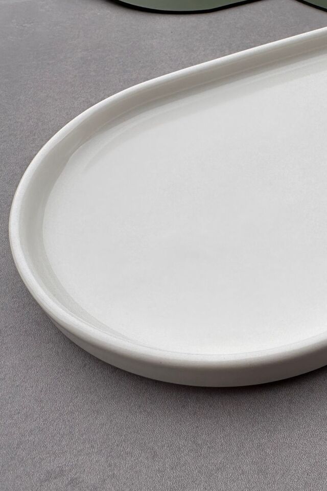 stackable Krem 2'li 25 cm Orta Boy Meze Sunumluk Kayık Tabak Seti krem