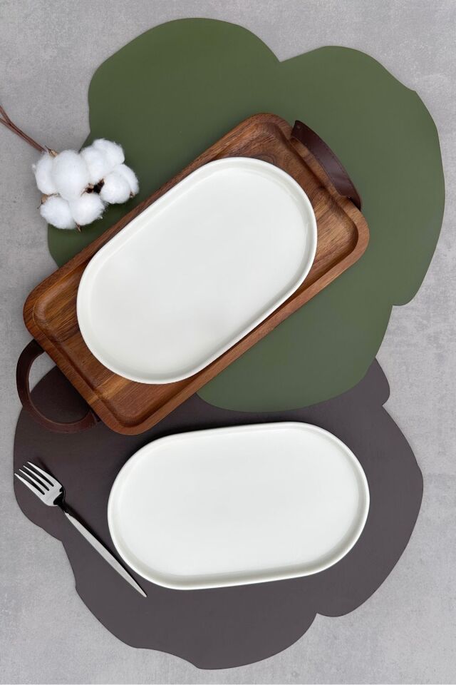 stackable Krem 2'li 25 cm Orta Boy Meze Sunumluk Kayık Tabak Seti krem