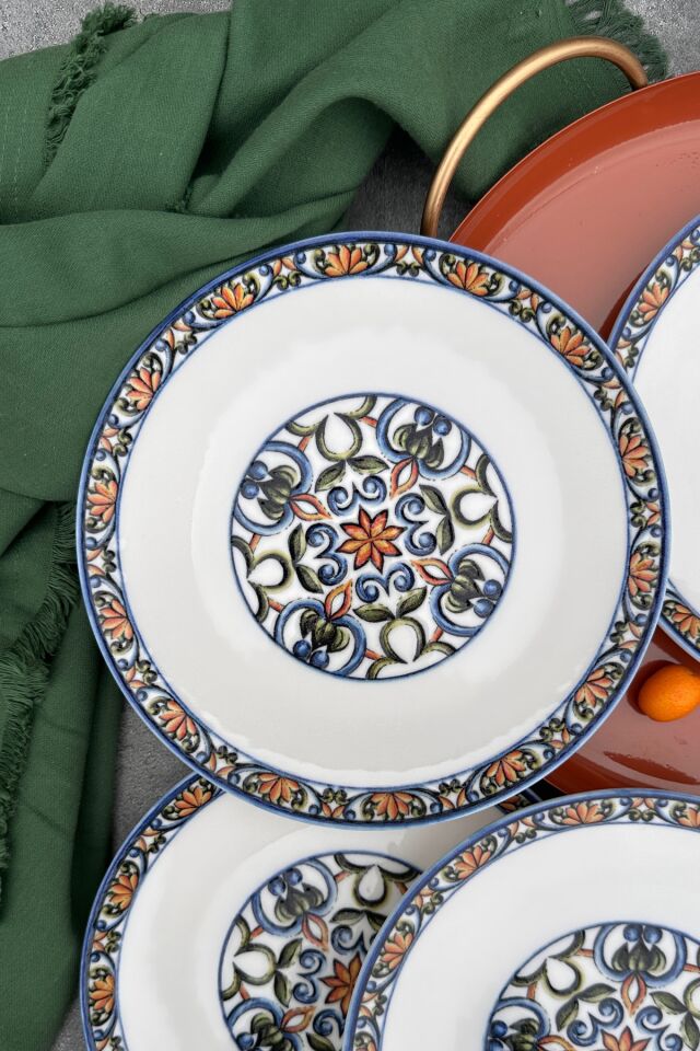 Verde 6 kişilik 19 cm Özel Tasarım Porselen Pasta Takımı Kahvaltılık Sunum Tabağı Mavi