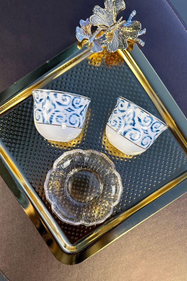 Gold Premium 2'li Mırra(TABAKSIZ) Espresso Kahve Fincan Takımı Mavi