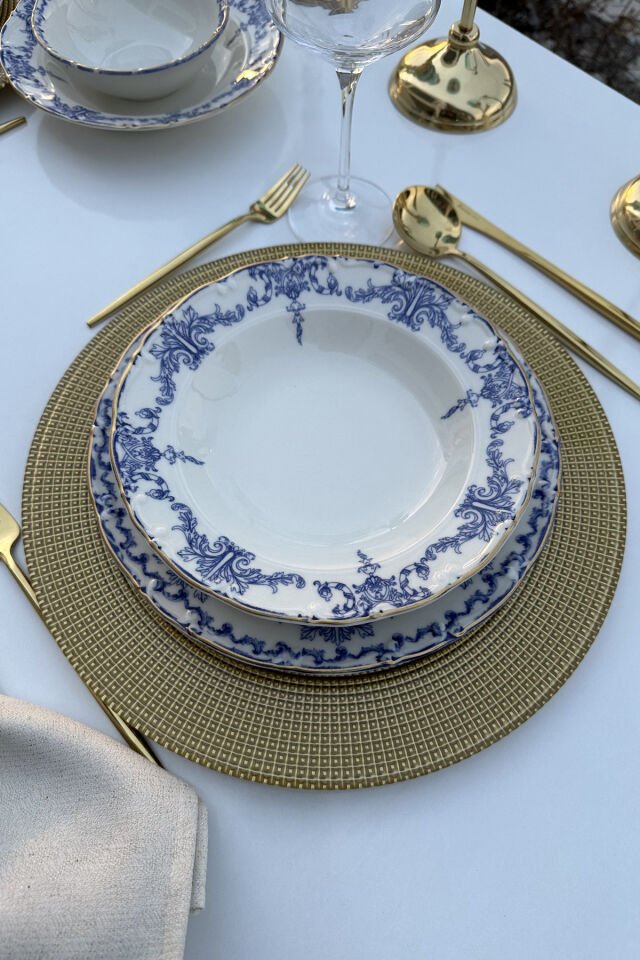Royal Queen 18 Parça 6 Kişilik Mat Gold Altın Yaldızlı Porselen Yemek Takımı Krem