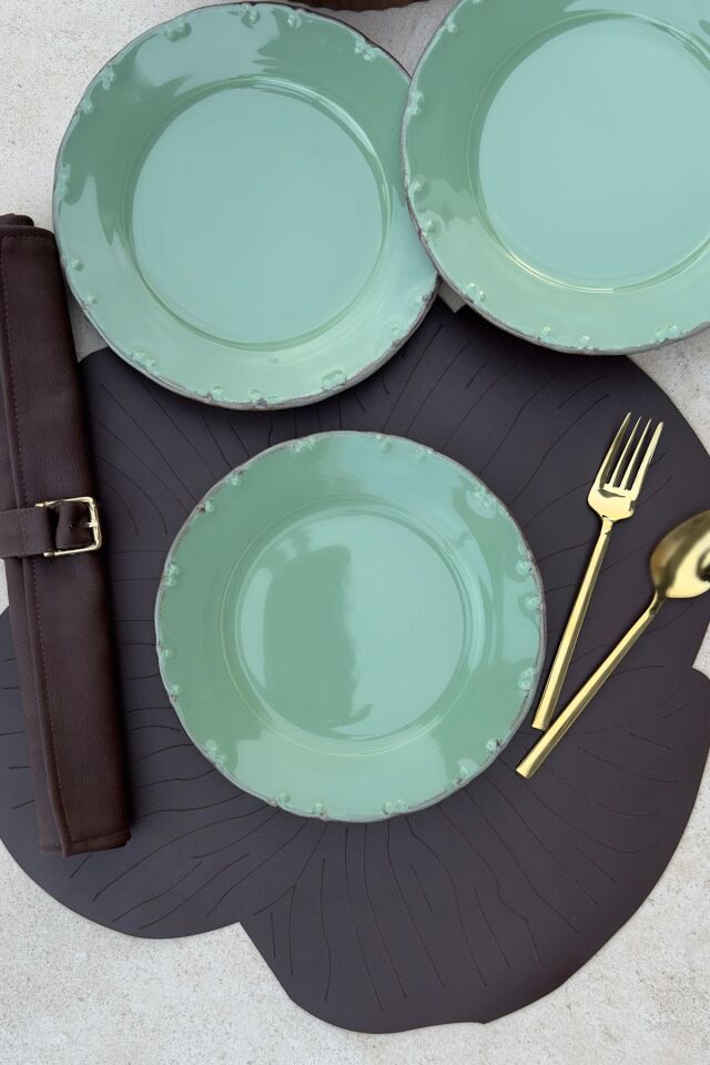 Bastien 6 kişilik 19 cm günlük yeşil porselen pasta sunum tabak takımı YEŞİL