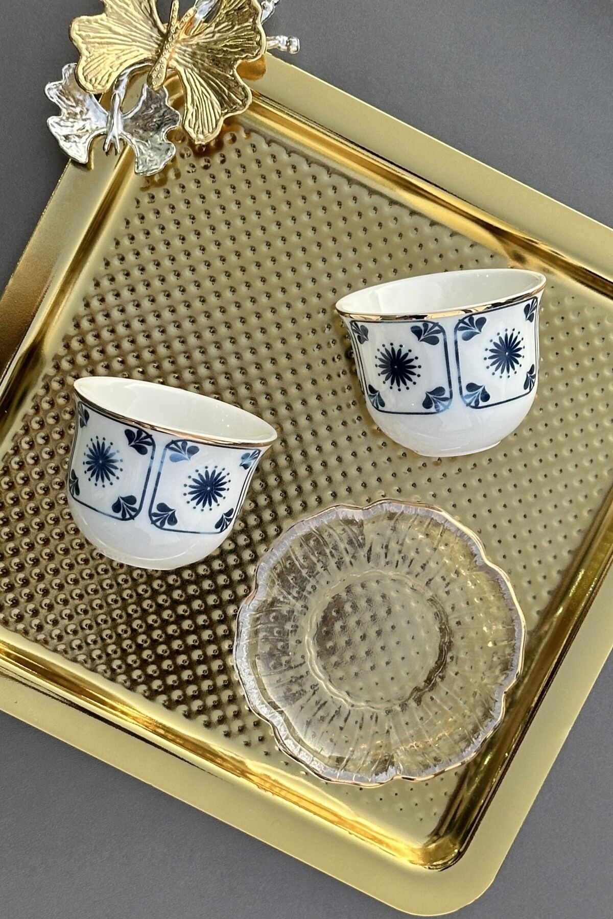 Gawa Gold Premium 2'li Mırra (TABAKSIZ) Espresso Kahve Fincanı Takımı Mavi