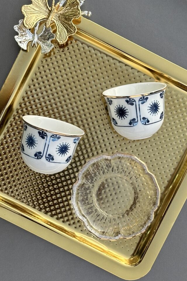 Gawa Gold Premium 2'li Mırra (TABAKSIZ) Espresso Kahve Fincanı Takımı Mavi