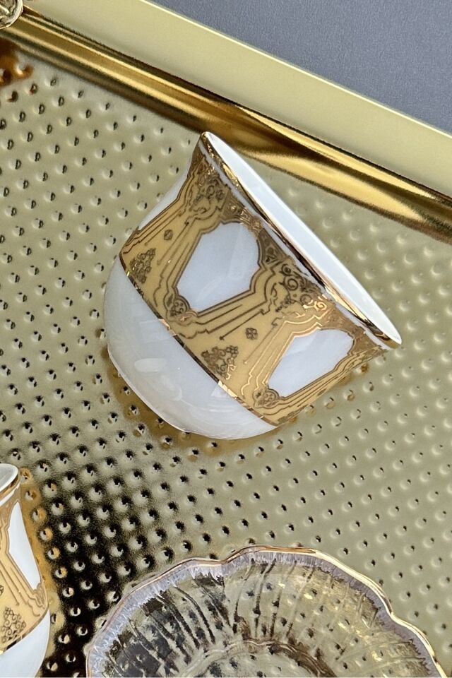 Eleonore Gold Premium 2'li Mırra (TABAKSIZ) Espresso Kahve Fincanı Takımı Beyaz