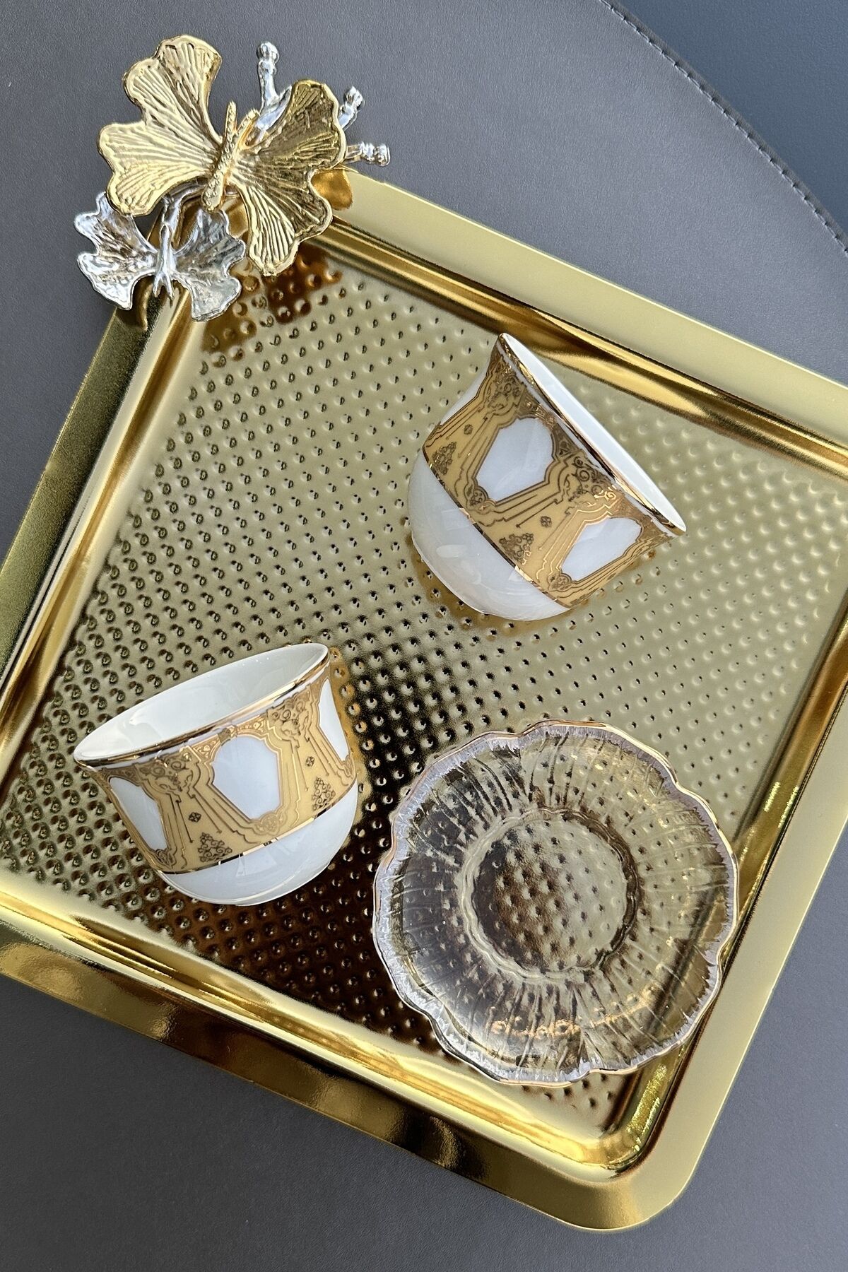 Eleonore Gold Premium 2'li Mırra (TABAKSIZ) Espresso Kahve Fincanı Takımı Beyaz