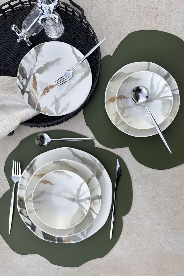 Roma 24 Parça 6 Kişilik Günlük Çıkmayan Desen Garantili Porselen Yemek Takımı Sofra Seti Gri