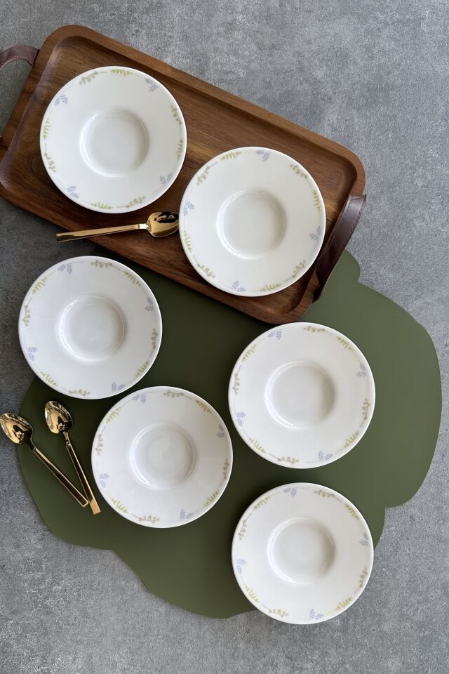 Lily 6 Kişilik 6 Parça Soft Çiçek Desenli Günlük Çay Tabağı Takımı KREM