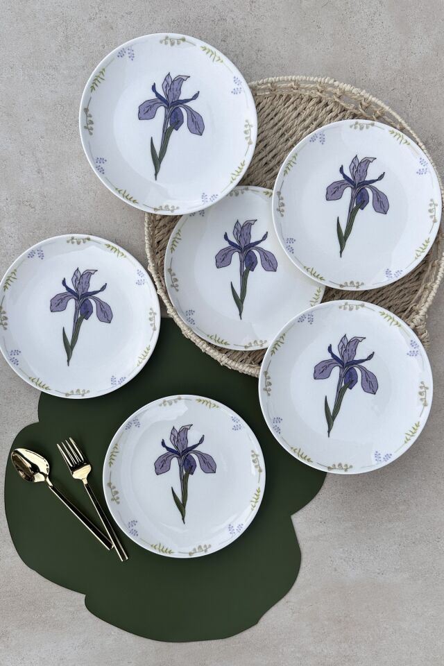 Lily 6 Kişilik 6 Parça 19 Cm Çiçek Desenli Günlük Pasta Tabak Takımı Krem
