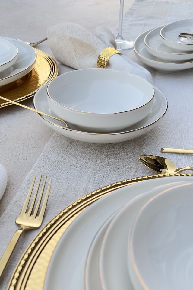 Modern Gold Altın Krem 24 Parça 6 Kişilik Yemek Takımı Sunum Seti KREM