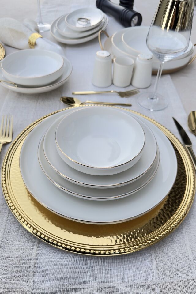 Modern Gold Altın Krem 24 Parça 6 Kişilik Yemek Takımı Sunum Seti KREM