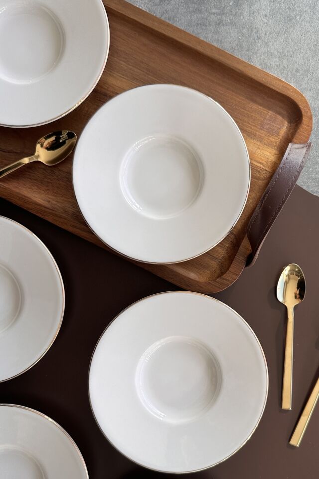 Modern 6 Kişilik 6 Parça Gold Krem Çay Tabağı Takımı KREM