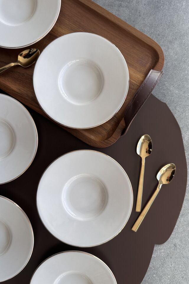 Modern 6 Kişilik 6 Parça Gold Krem Çay Tabağı Takımı KREM