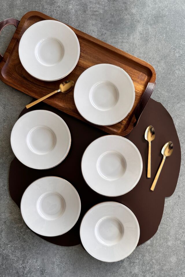 Modern 6 Kişilik 6 Parça Gold Krem Çay Tabağı Takımı KREM