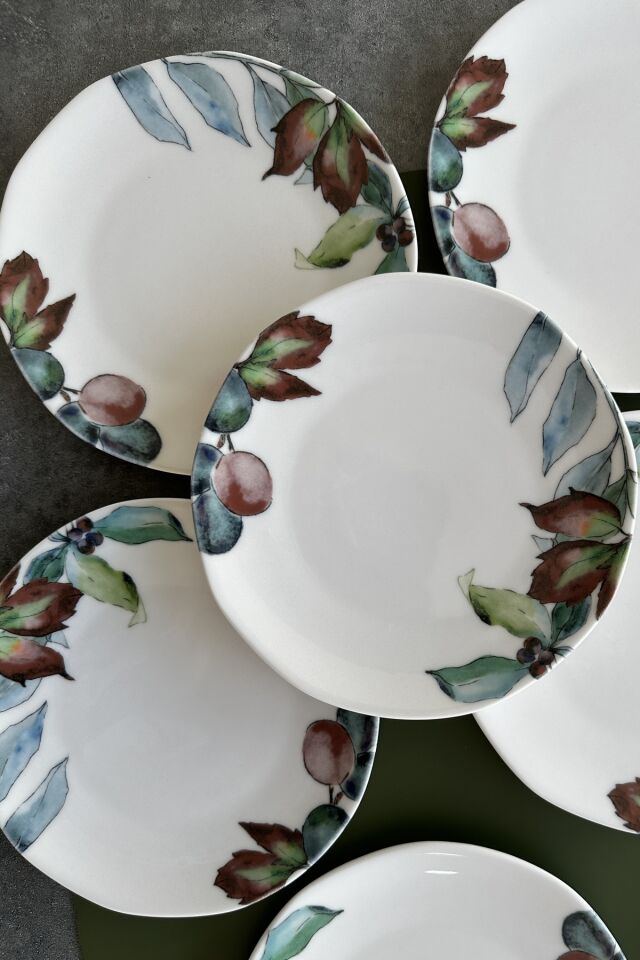 Flores Organic 6 Kişilik 6 Parça 21 cm Pasta Tabak Takımı KREM