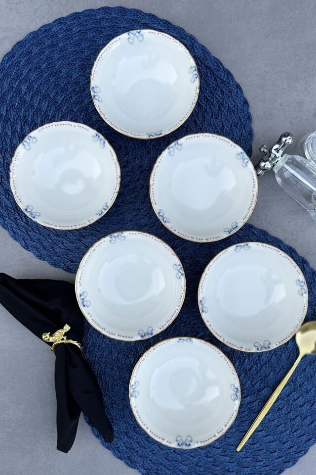 Elizabeth Mat Altın Yaldızlı 6 Kişilik 6 Parça 14 Cm Porselen Çorba Kasesi Sunum Servis Takımı Seti KREM