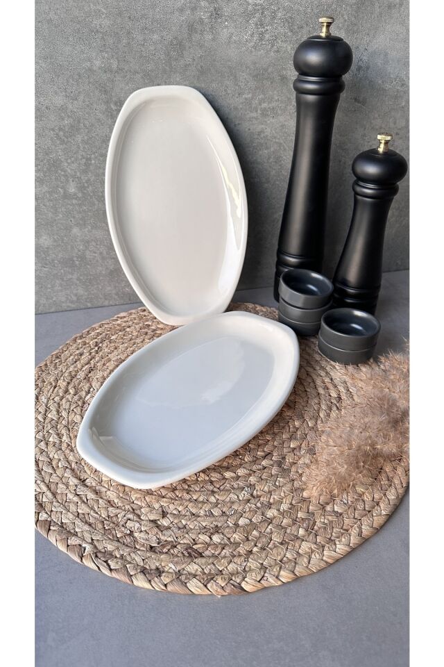 Calvin 2'li Porselen Krem Mezelik Kayık Tabak 26cm krem