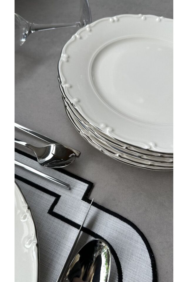 Lianna Silver 6 Kişilik 25 Cm Gümüş Porselen Servis Tabak Takımı KREM