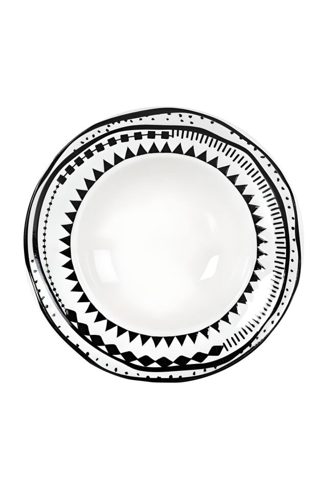 Black Chic 2'li 28 Cm Siyah Desenli Porselen Makarna Tabağı Takımı KREM