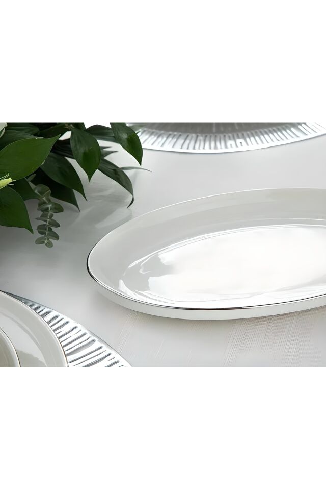 Modern Gümüş Silver 2li 20 Cm Krem Küçük Boy Porselen Kayık Servis Tabağı Seti KREM