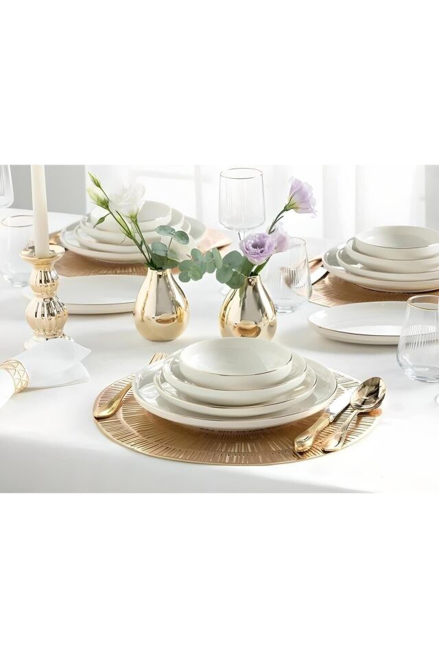 Modern Gold Altın 2li 30 Cm Porselen Büyük Boy Kayık Sunum Tabağı Servis Seti KREM
