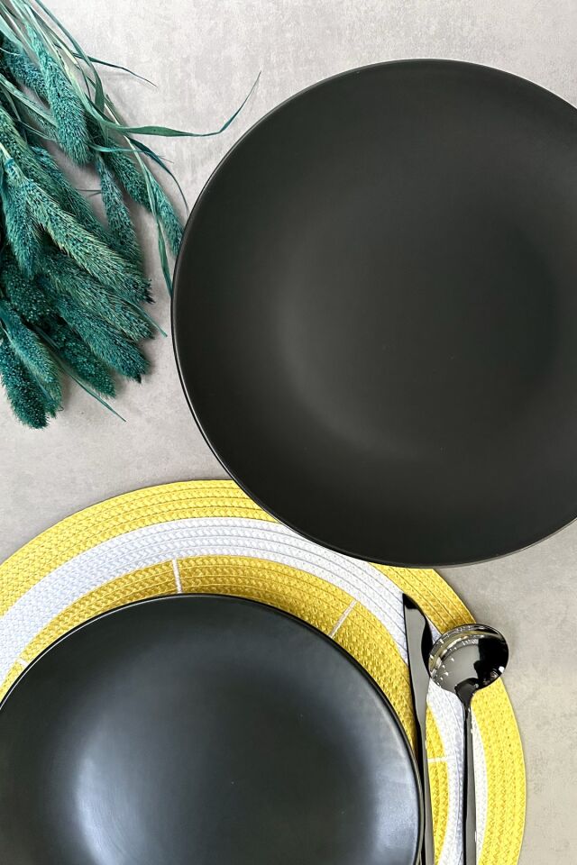 Black Matte Siyah Mat 25,5 Cm 6 Kişilik Porselen Servis Tabak Takımı SİYAH